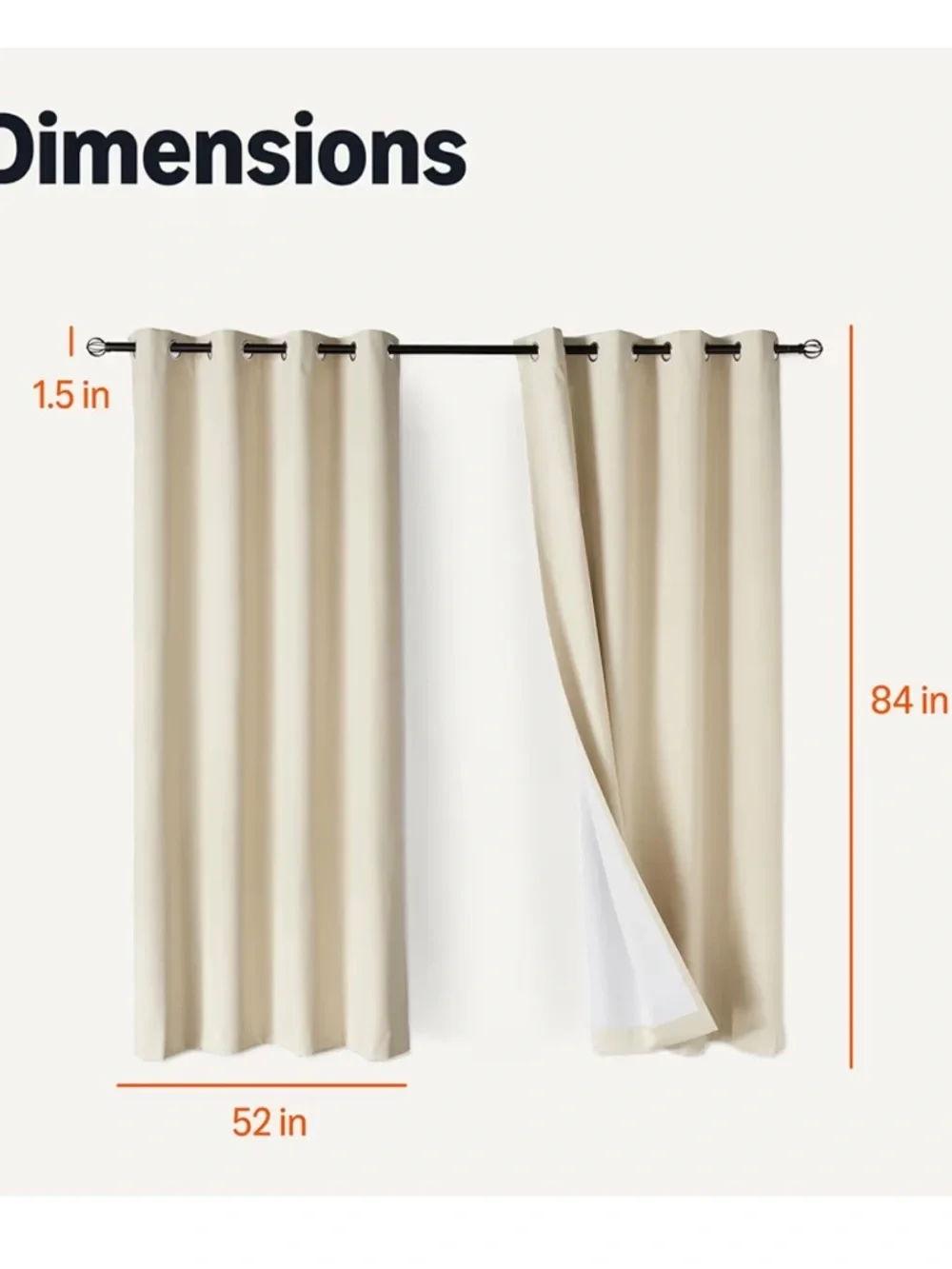 New beige blackout grommet curtains 52 x 84”